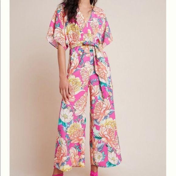 FARM Rio Pants - Farm Rio Eulalie Wide-Leg Jumpsuit Pink XS Anthro